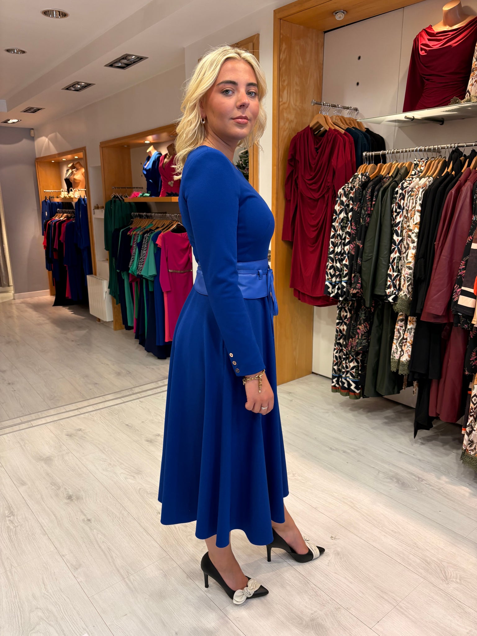Arggido Royal Blue Midi Dress with Waist Tie