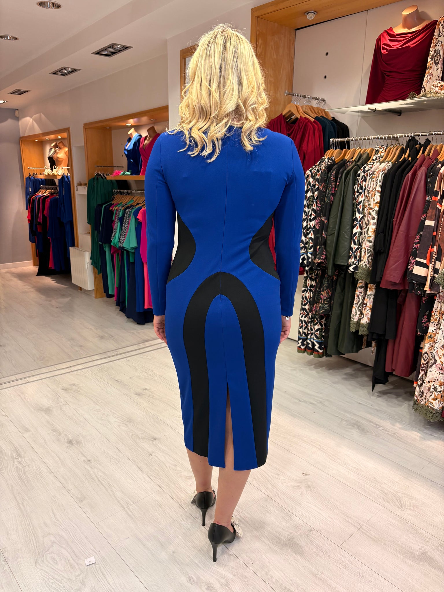 Arggido Royal Blue & Black Panel Bodycon Dress