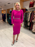 Carla Ruiz Fuchsia Midi Dress with Crystal Belt