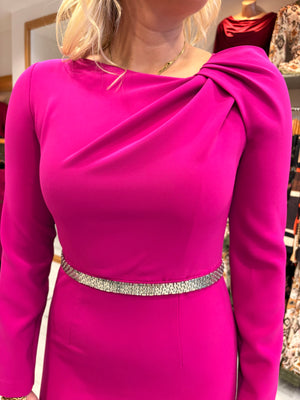 Carla Ruiz Fuchsia Midi Dress with Crystal Belt
