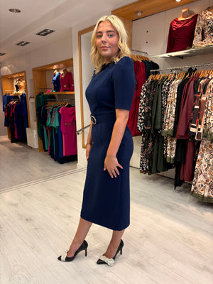 Carla Ruiz Navy Belted Midi Dress
