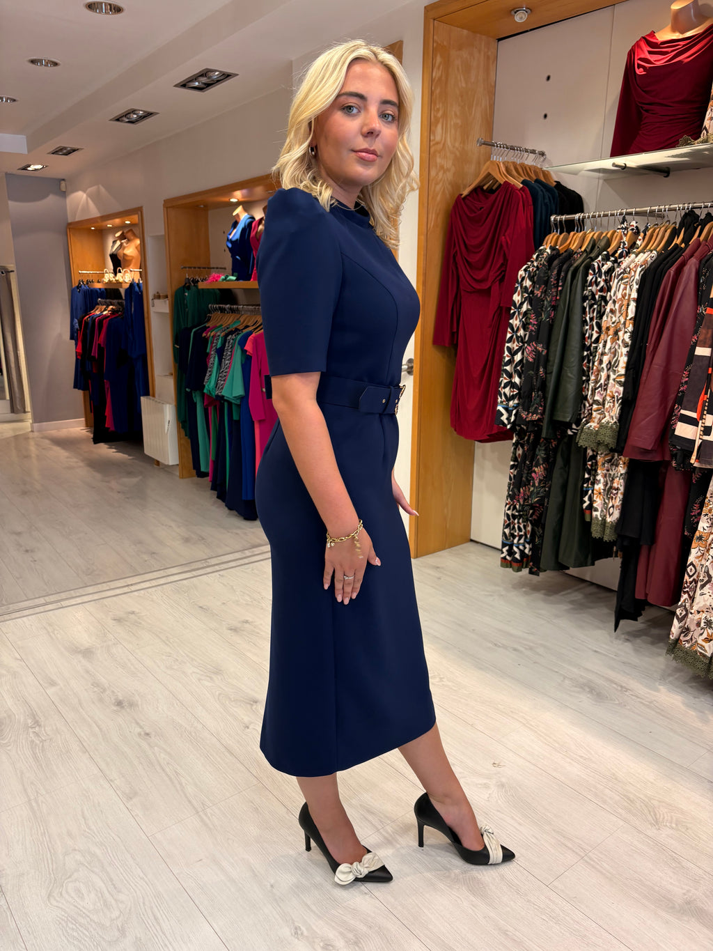 Carla Ruiz Navy Belted Midi Dress