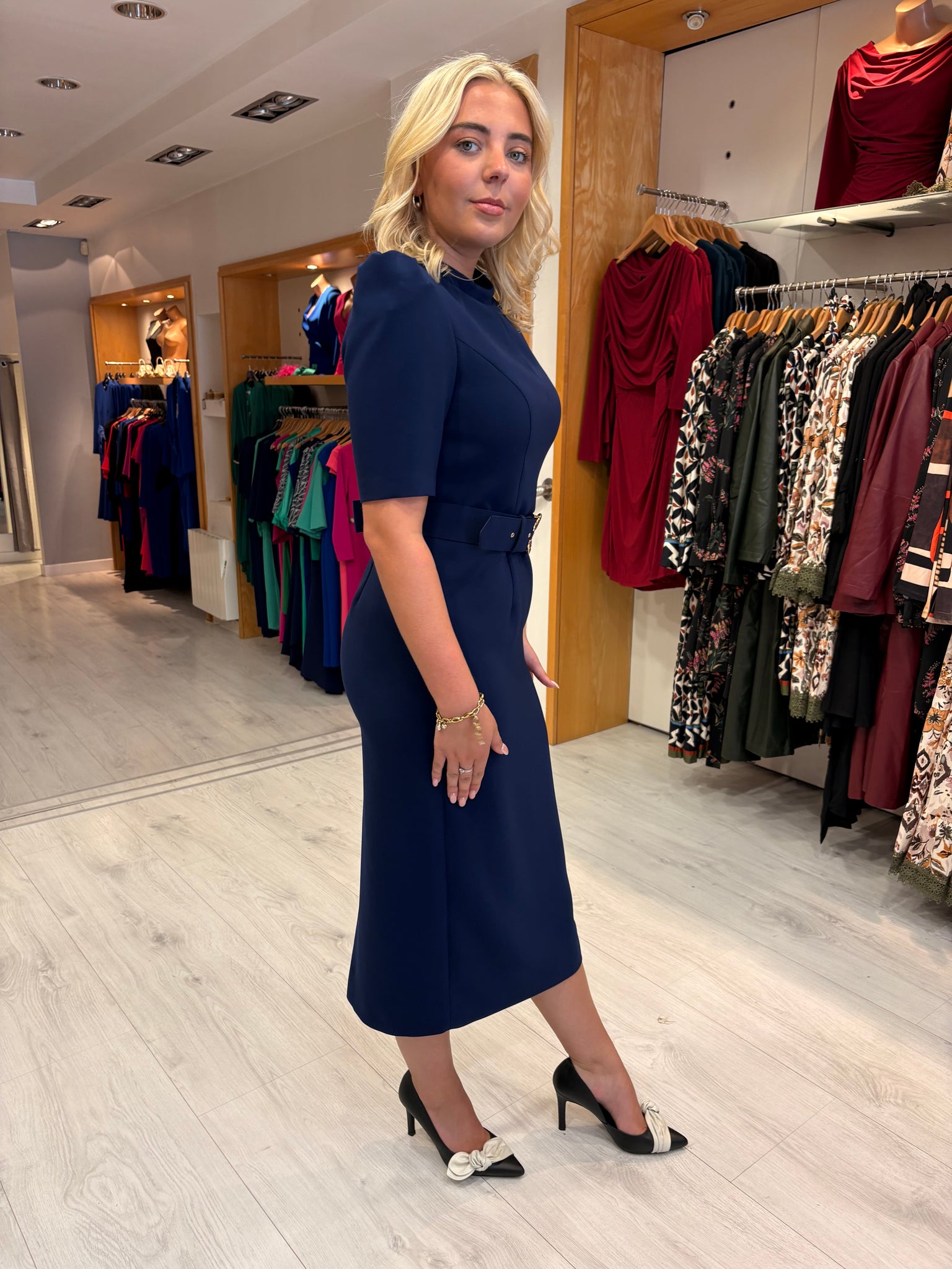 Carla Ruiz Navy Belted Midi Dress