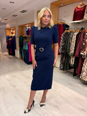 Carla Ruiz Navy Belted Midi Dress