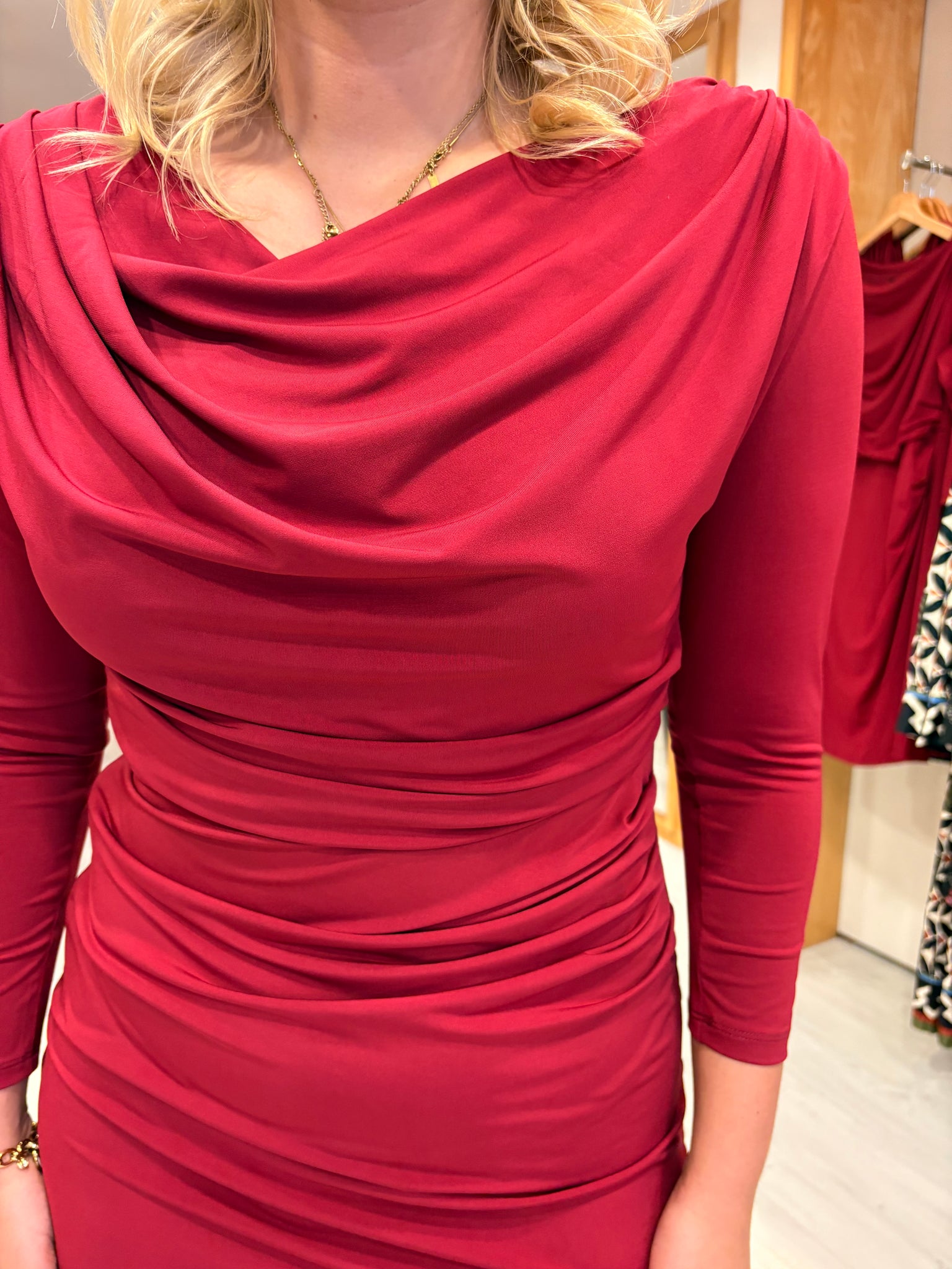 K Design Burgundy Draped Bodycon Dress