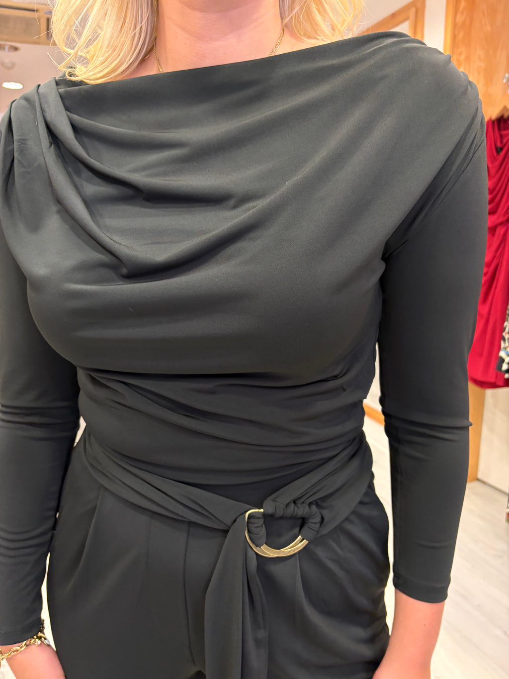 K Design Black Draped Wide-Leg Jumpsuit