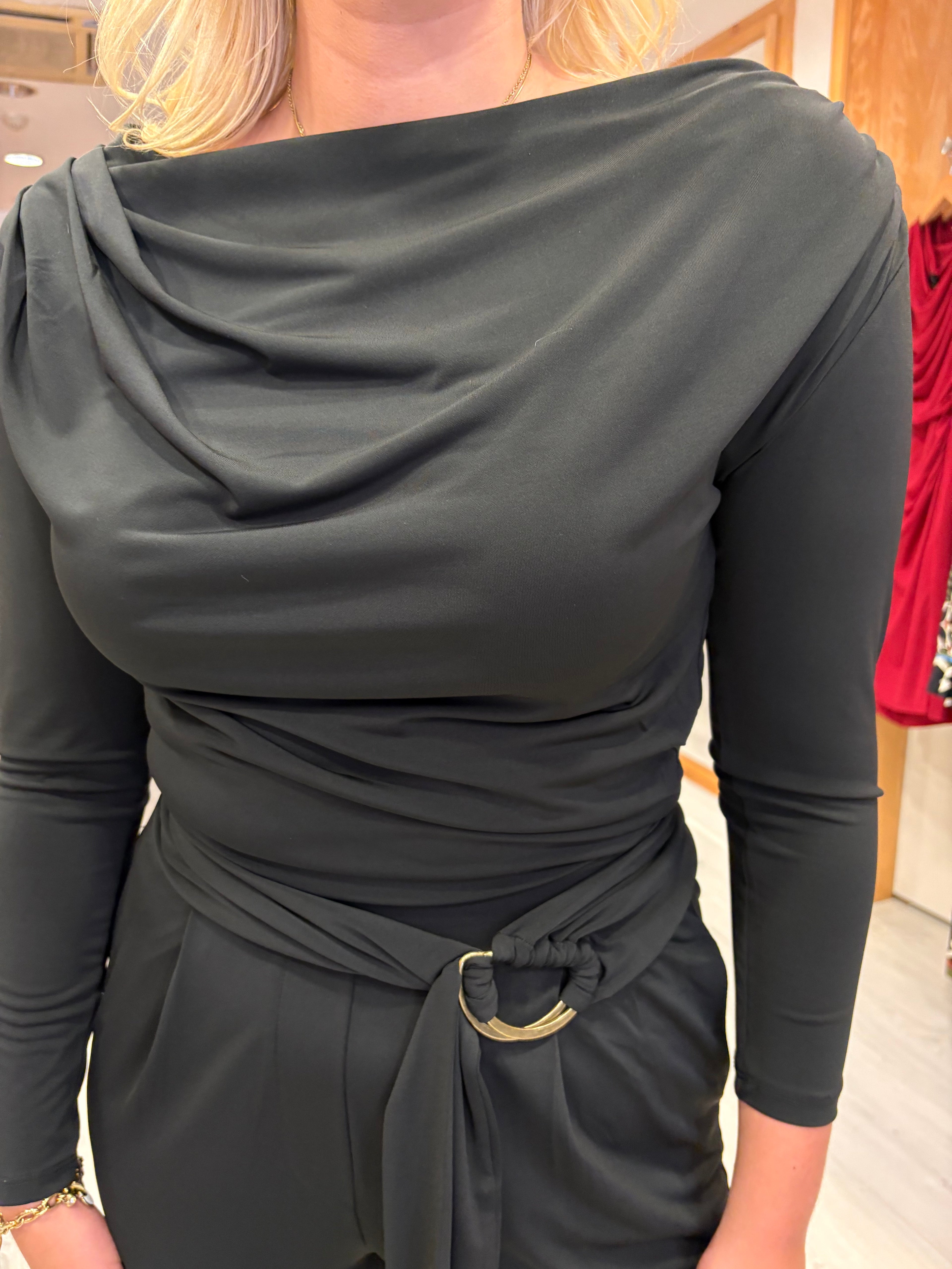 K Design Black Draped Wide-Leg Jumpsuit