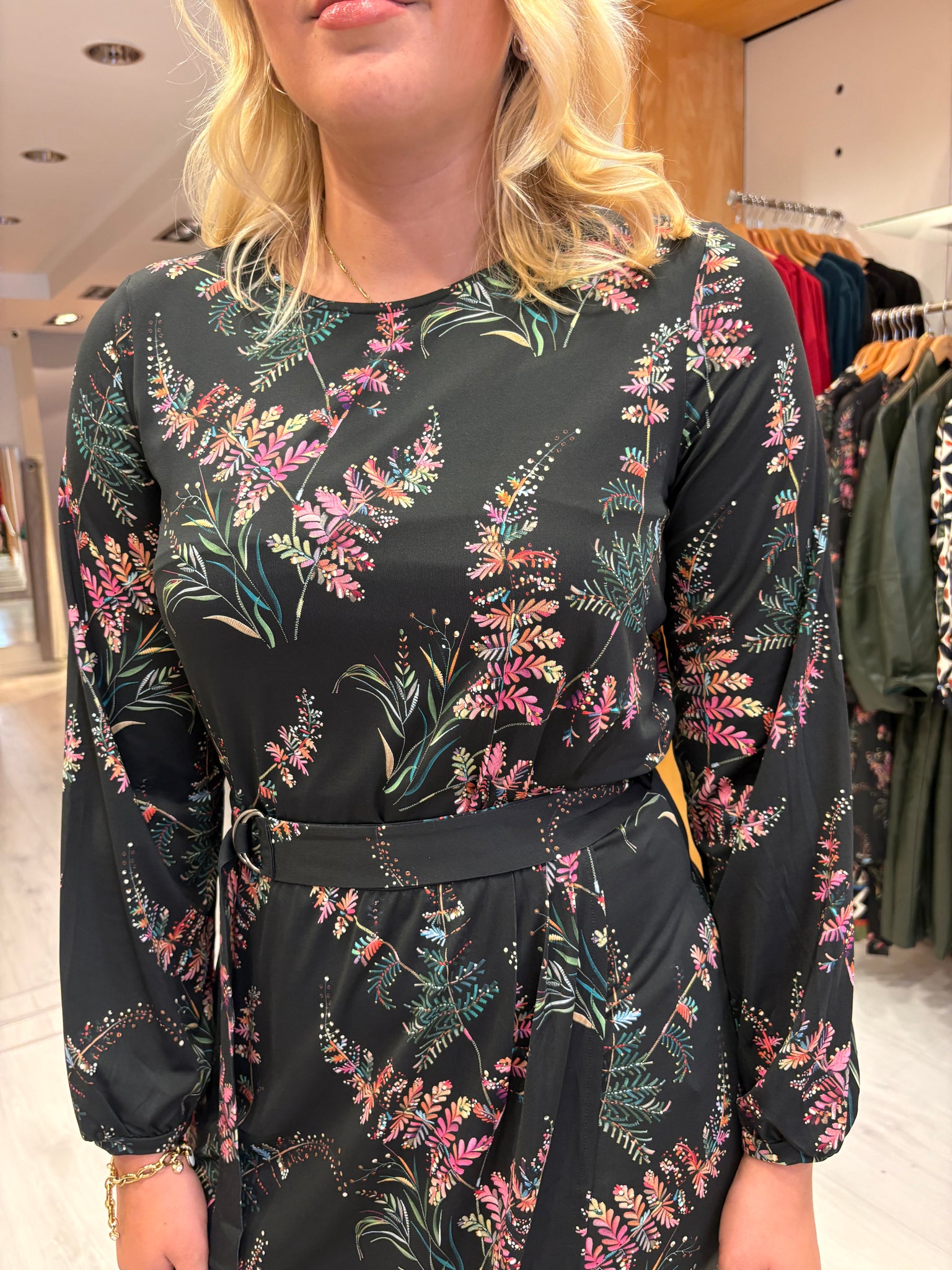 K Design Black Floral Belted Mini Dress