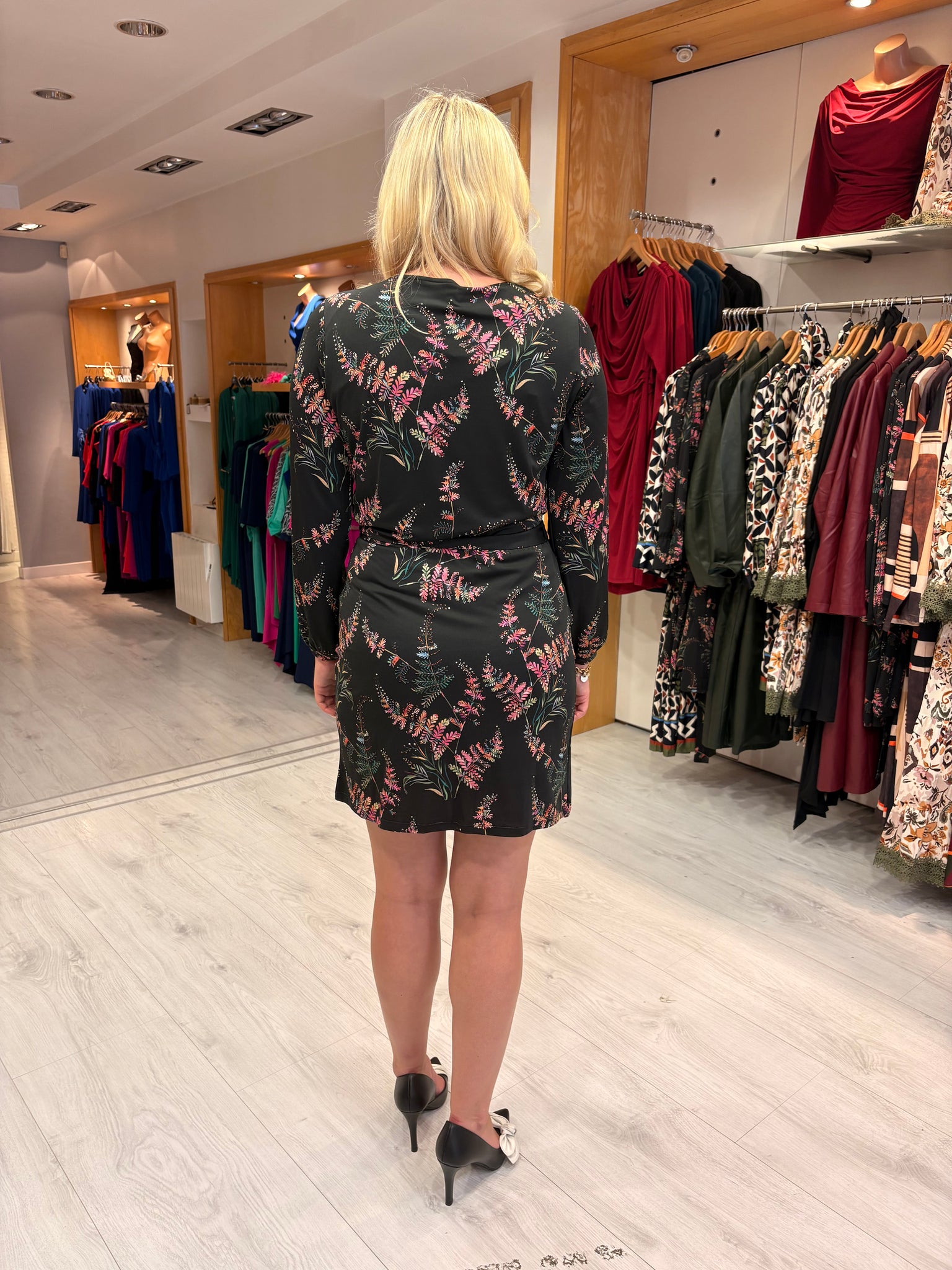 K Design Black Floral Belted Mini Dress