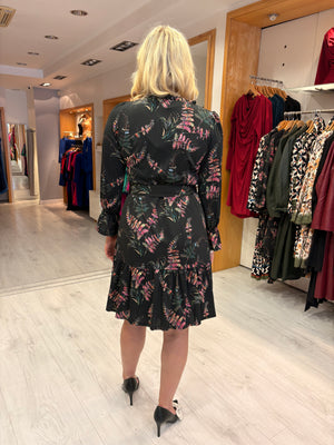 K Design Black Floral Ruffle Hem Dress