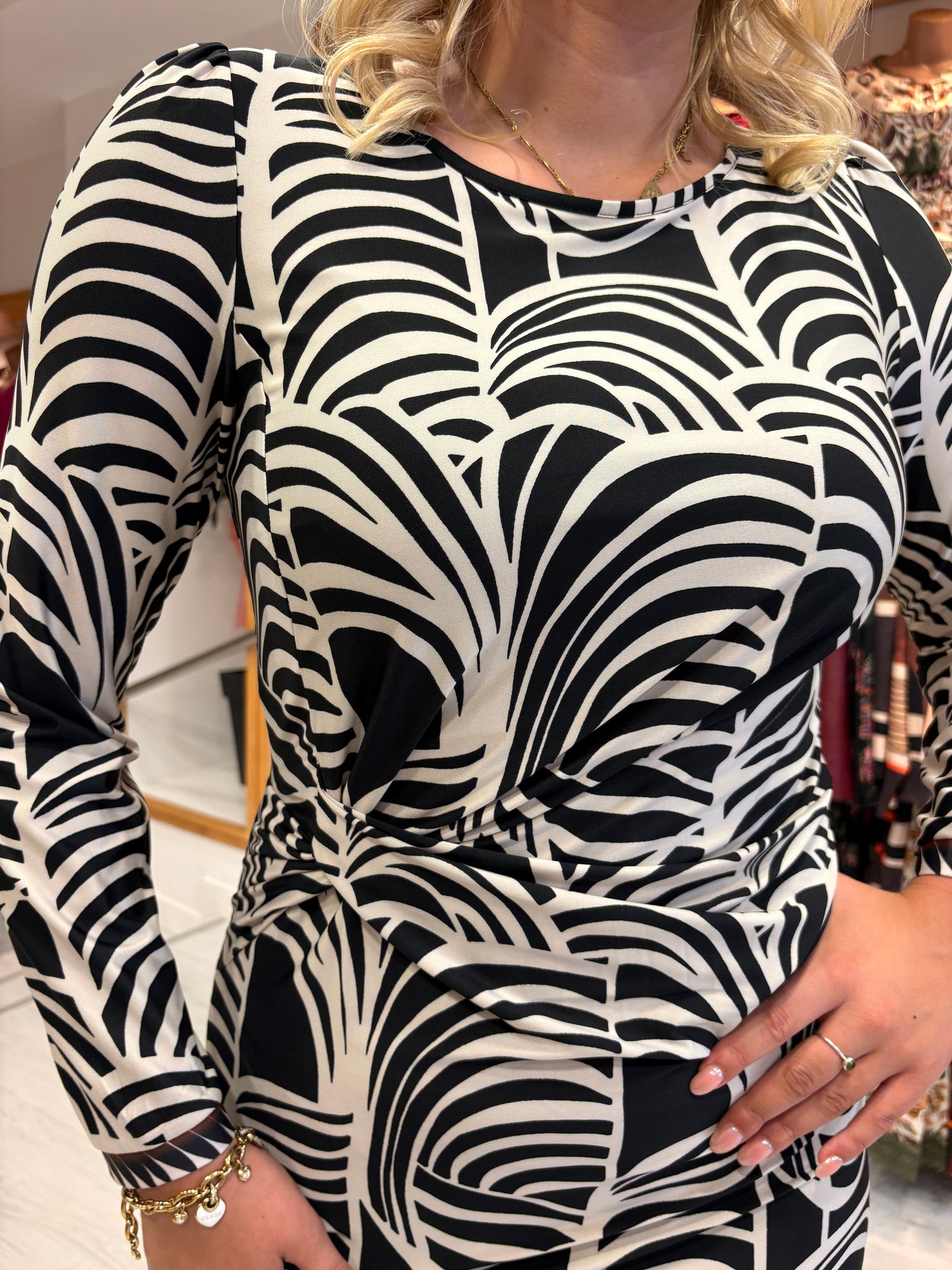 K Design Monochrome Palm Print Bodycon Dress