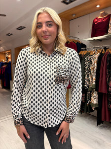 K Design Polka Dot & Leopard Print Contrast Shirt
