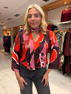 K Design Orange Abstract Scarf Top