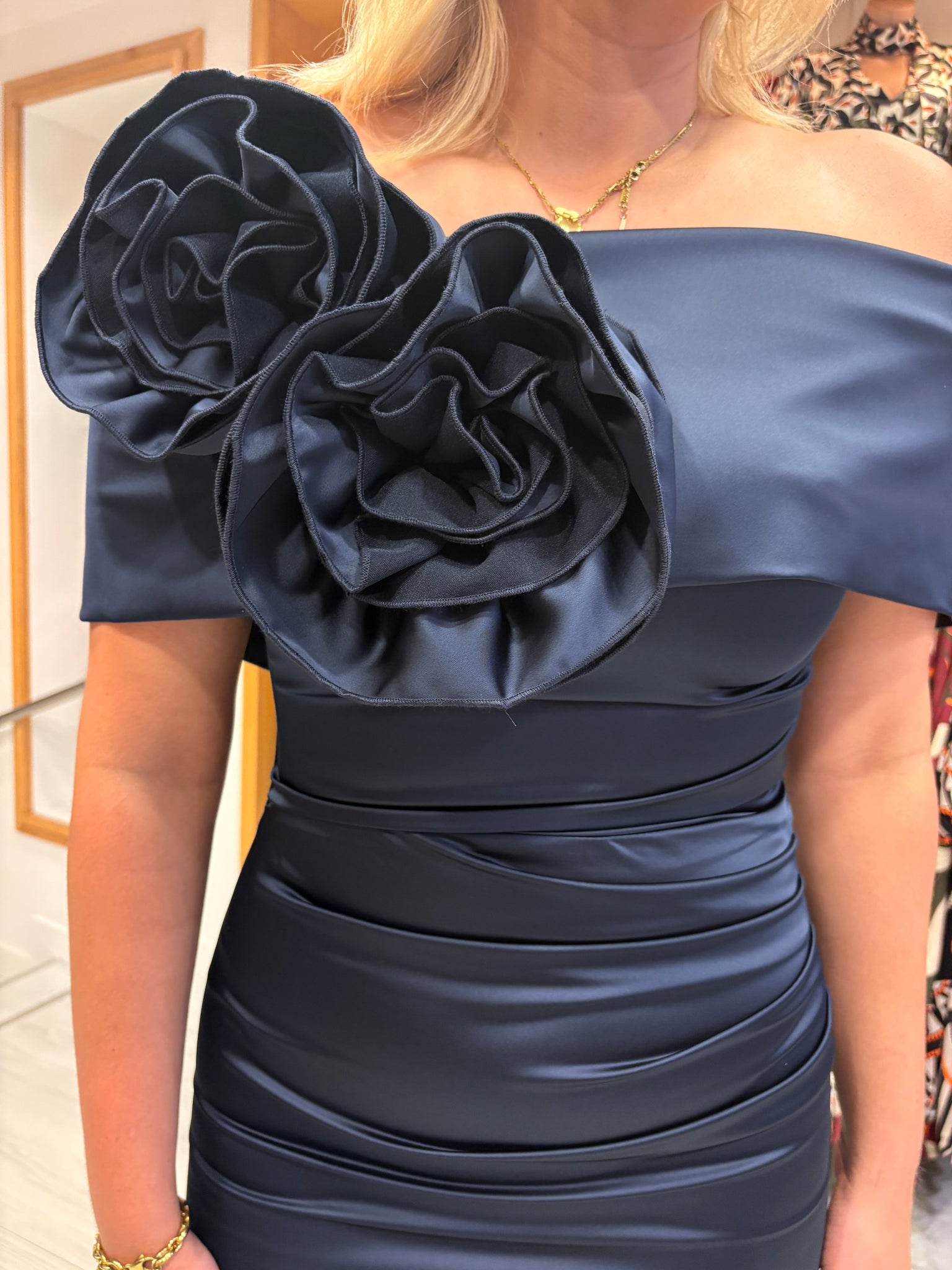 Kevan Jon Navy Emma Satin Dress
