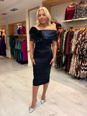 Kevan Jon Navy Emma Satin Dress