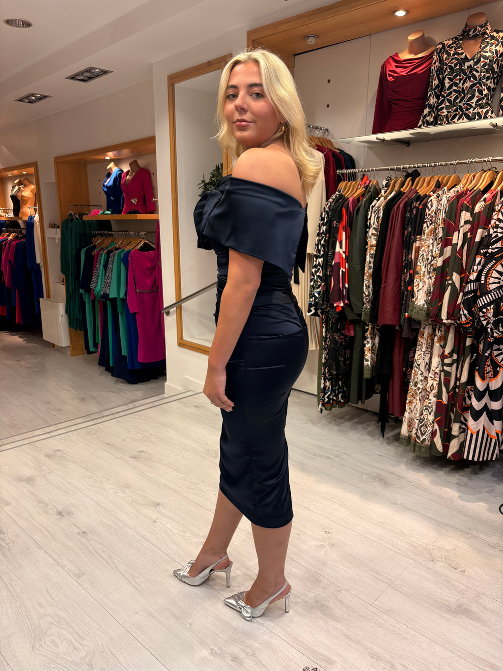 Kevan Jon Navy Emma Satin Dress