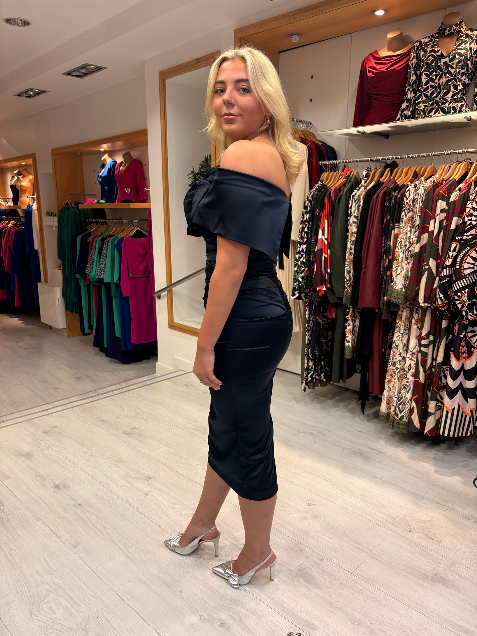 Kevan Jon Navy Emma Satin Dress