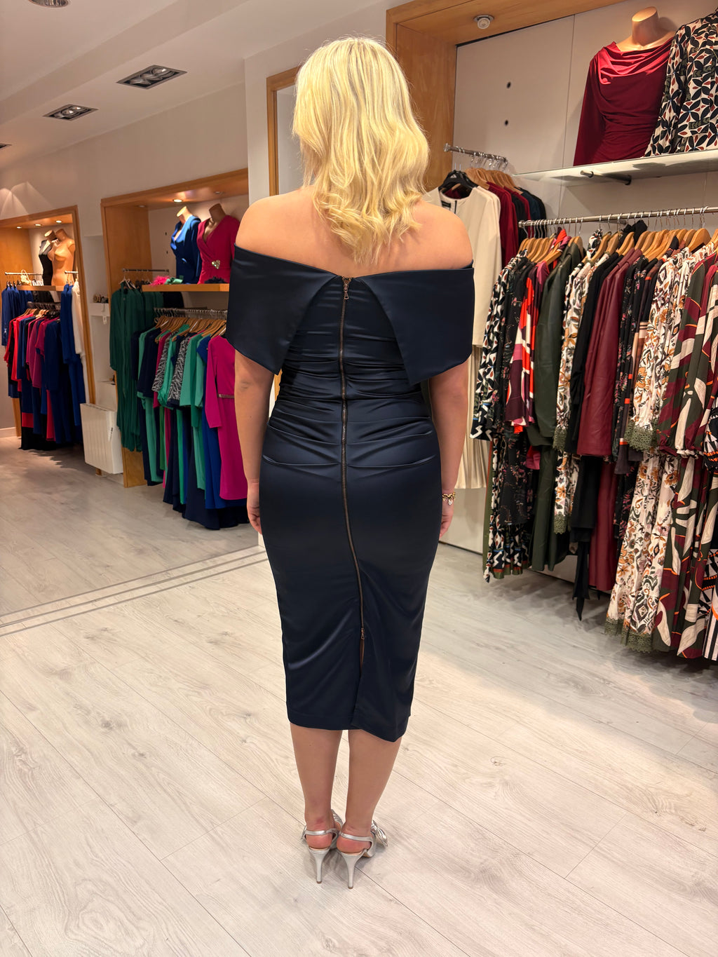 Kevan Jon Navy Emma Satin Dress