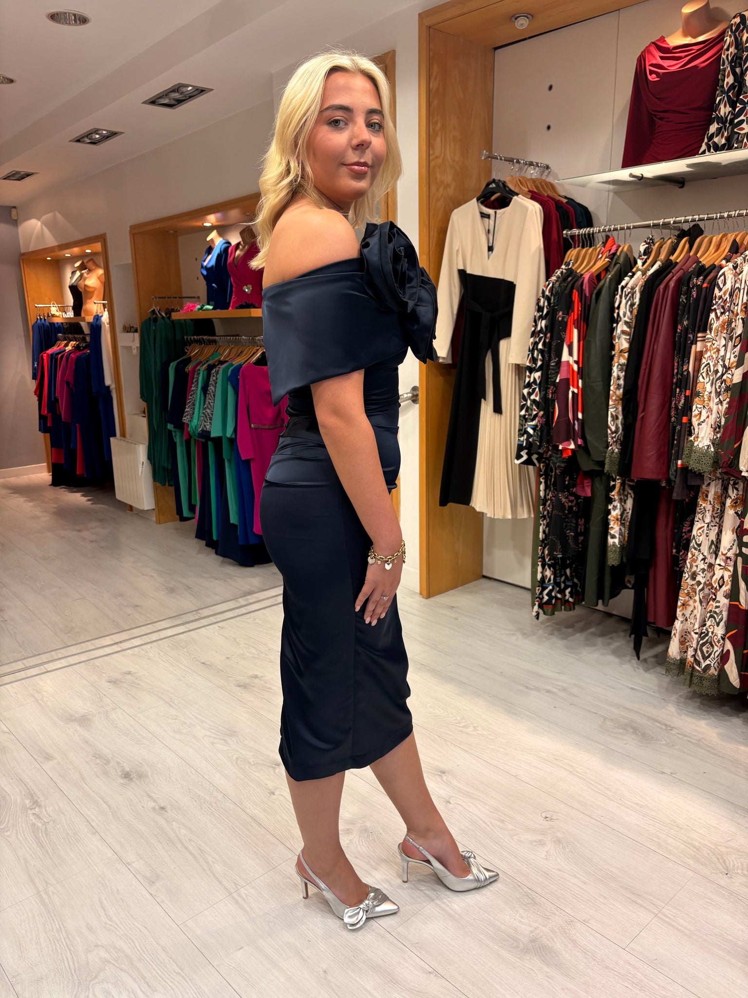Kevan Jon Navy Emma Satin Dress