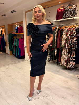 Kevan Jon Navy Emma Satin Dress