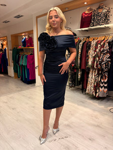 Kevan Jon Navy Emma Satin Dress