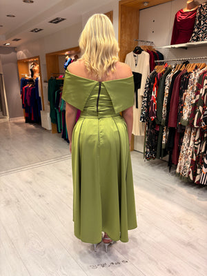 Kevan Jon Green Emma Satin Dress With Detachable Skirt