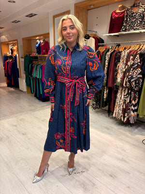 Emily Lovelock Navy Midi Shirt Dress