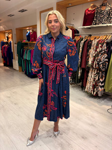 Emily Lovelock Navy Midi Shirt Dress