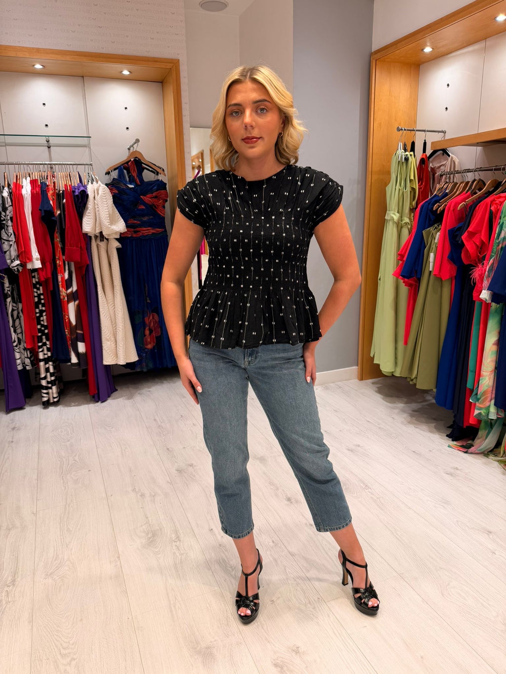 Soaked Polka Dot Ruched Top