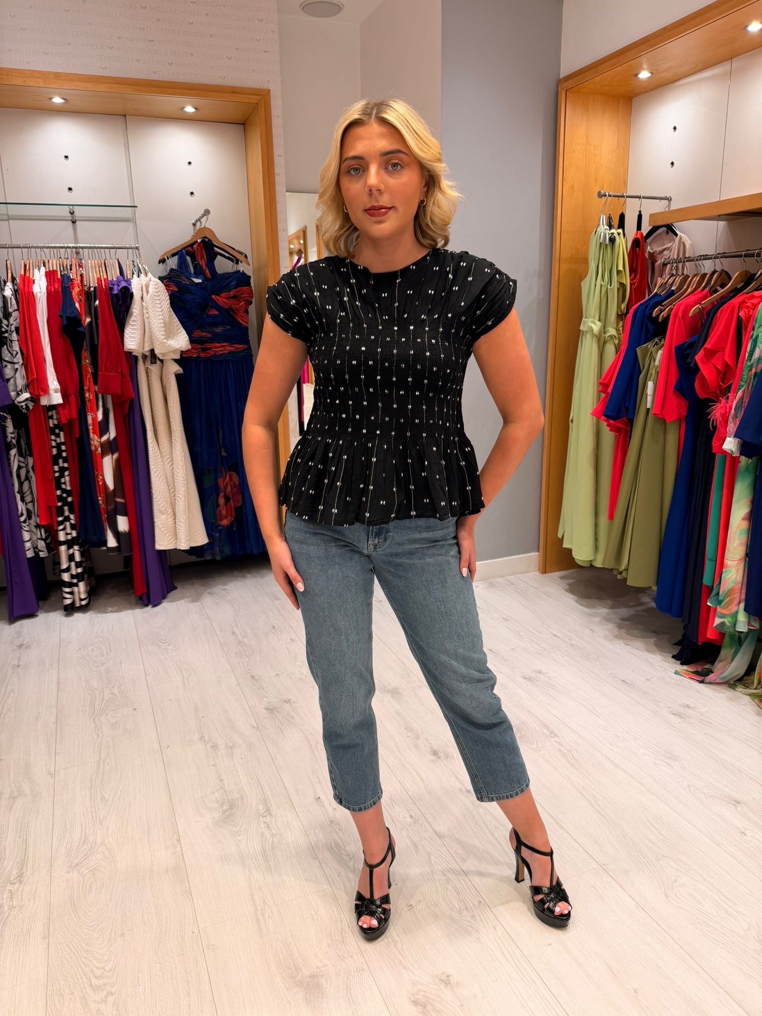 Soaked Polka Dot Ruched Top