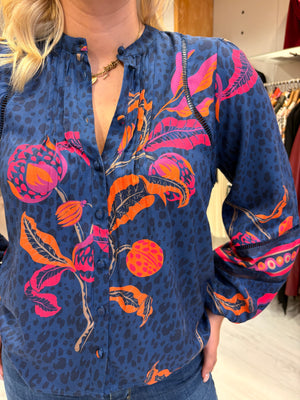 Emily Lovelock Navy Print Top