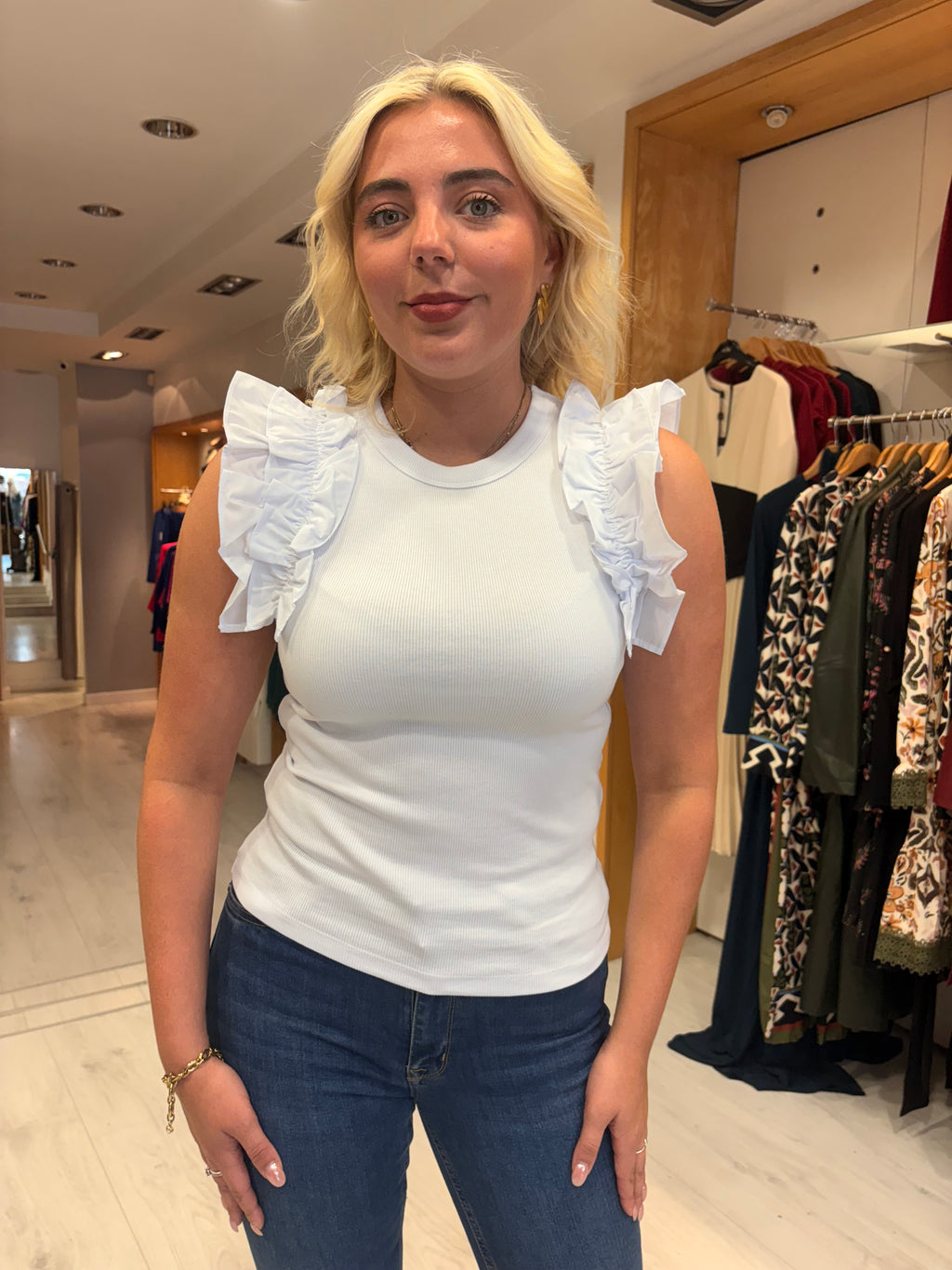 Karen By Simonsen White Frill Top