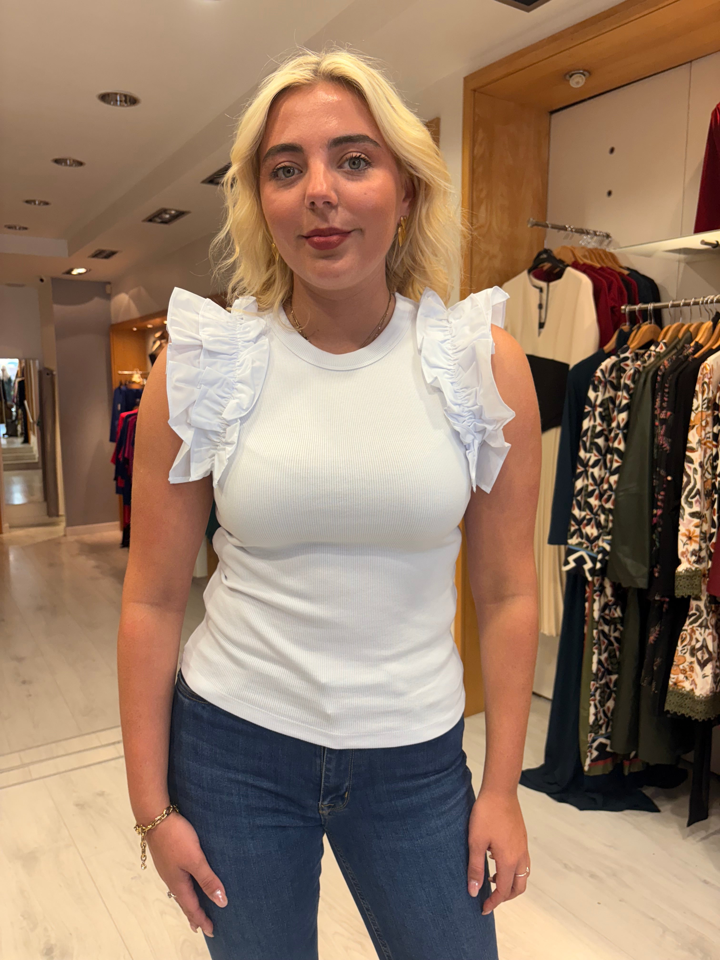 Karen By Simonsen White Frill Top