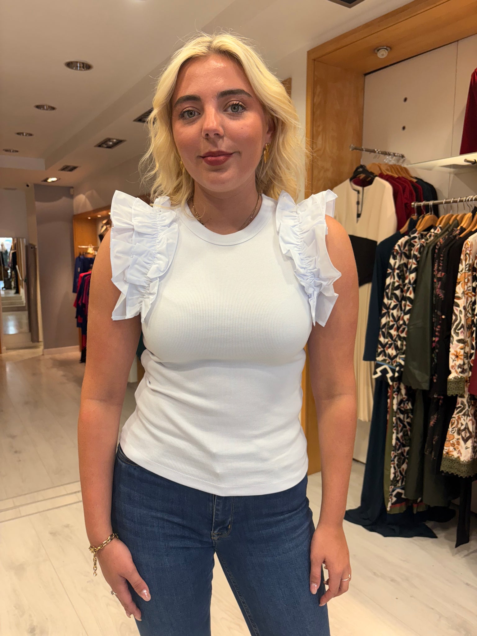Karen By Simonsen White Frill Top