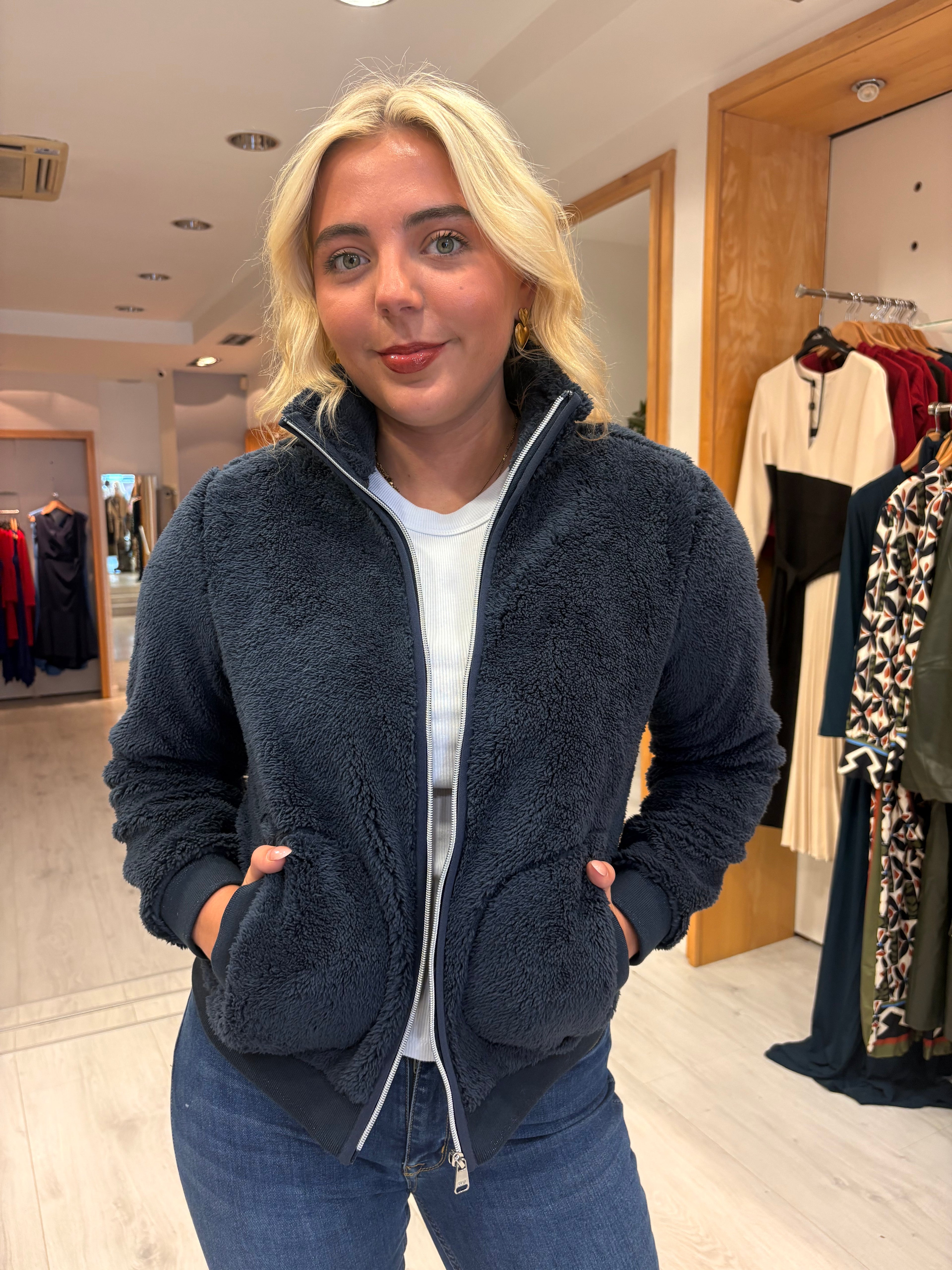 Hv Polo Navy Teddy Zip Jacket