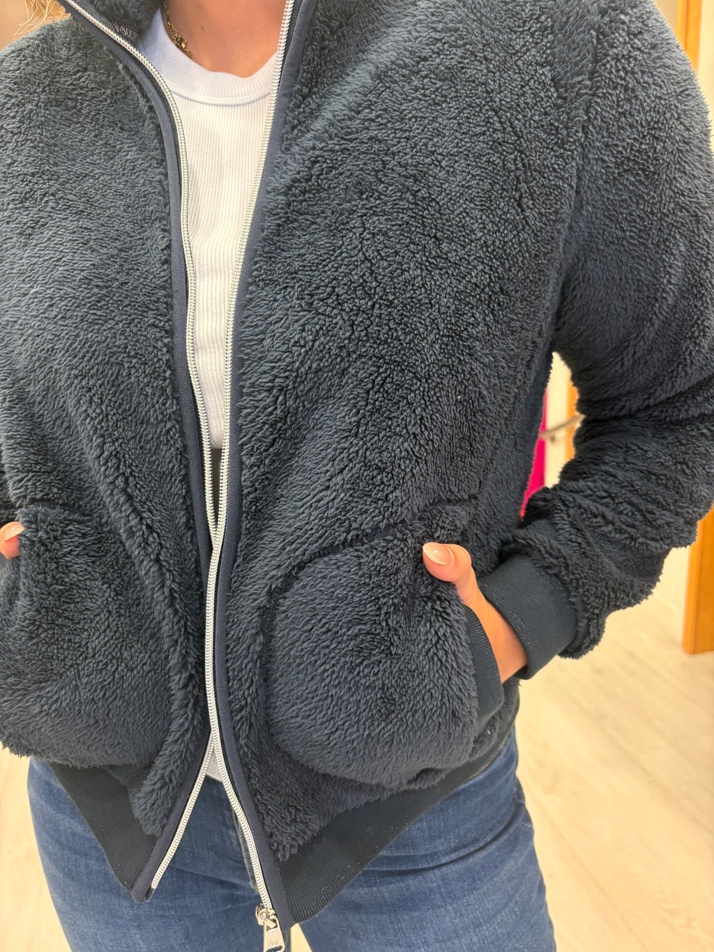 Hv Polo Navy Teddy Zip Jacket