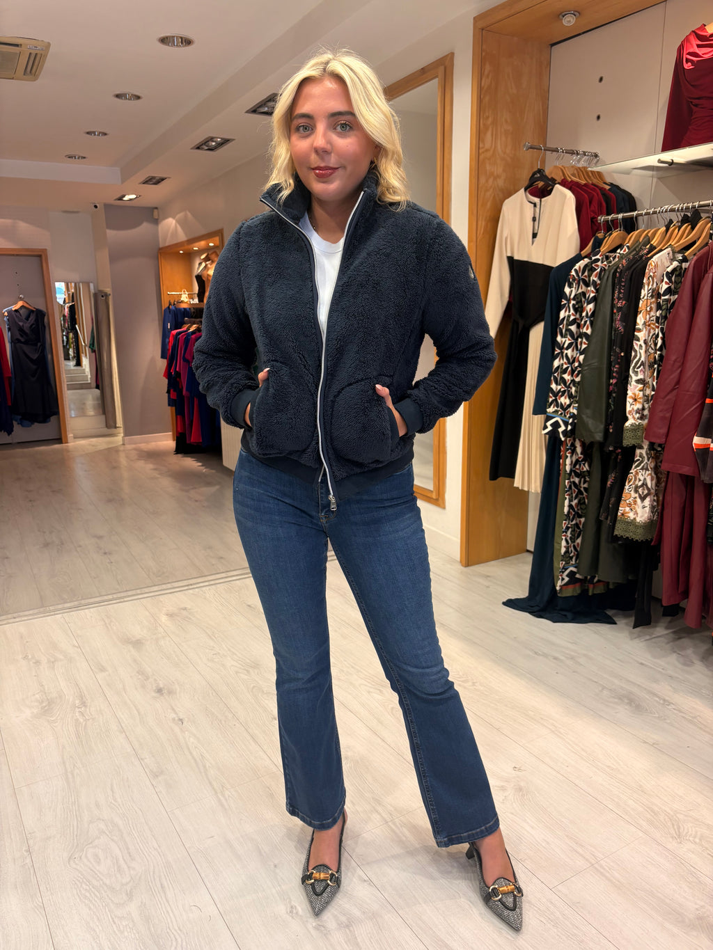 Hv Polo Navy Teddy Zip Jacket