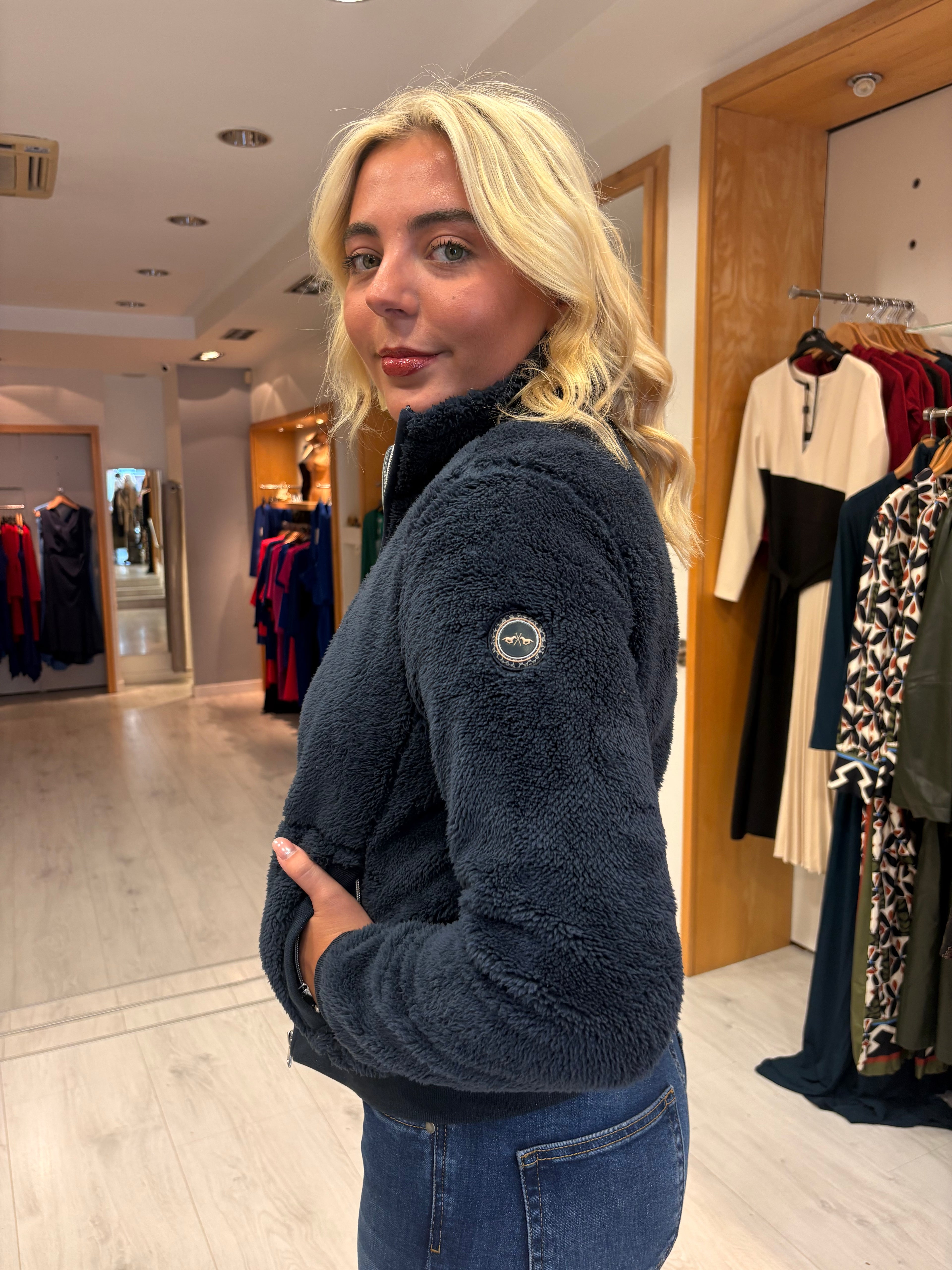 Hv Polo Navy Teddy Zip Jacket