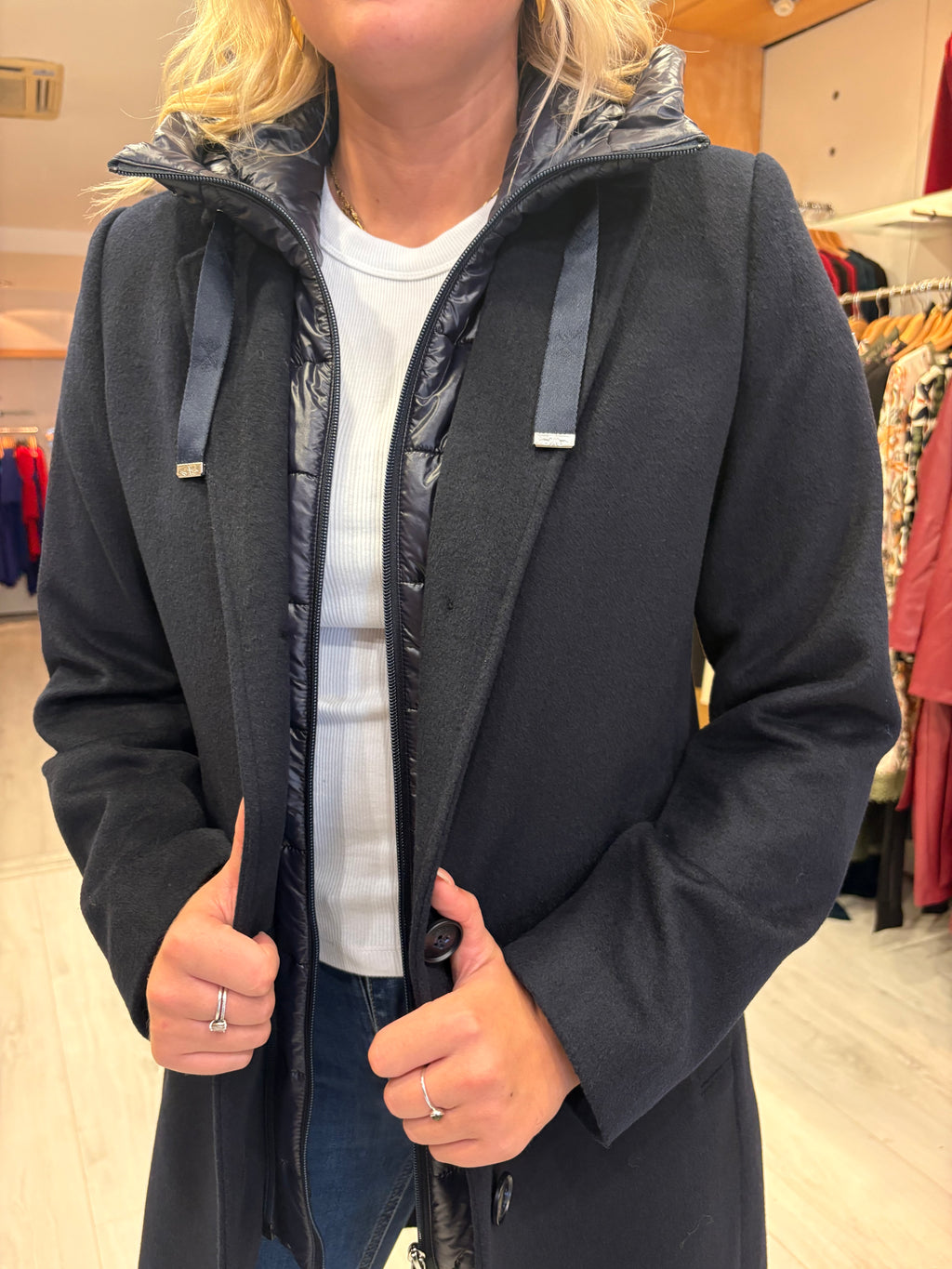 Hv Polo Navy Coat with Detachable Inner layer