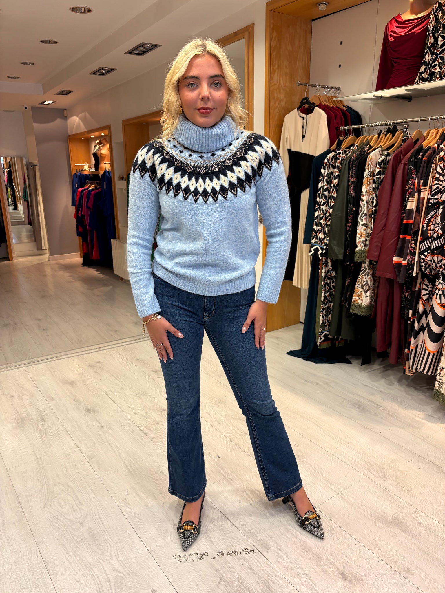 Hv Polo Blue Print Polo Neck Jumper