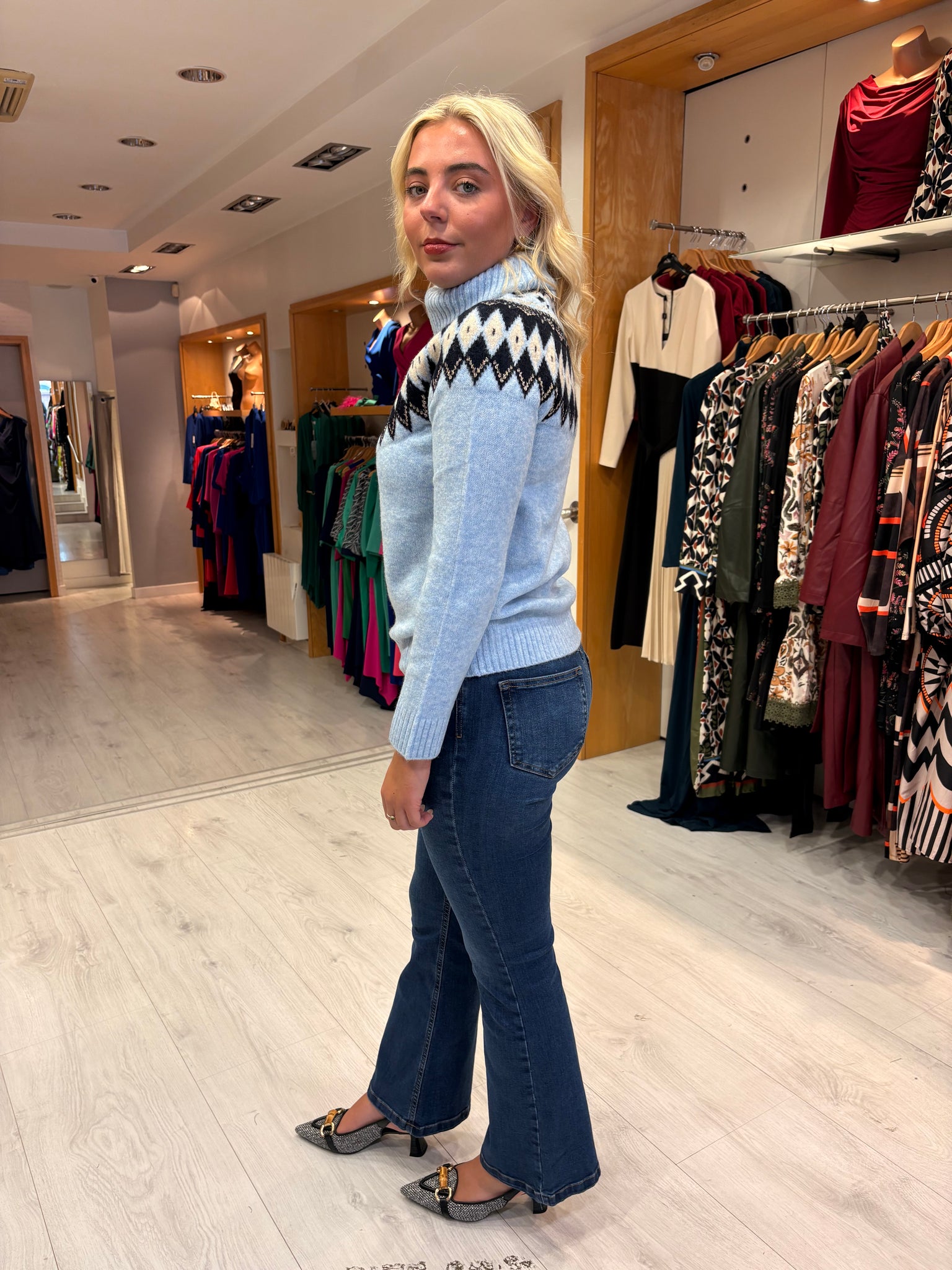 Hv Polo Blue Print Polo Neck Jumper