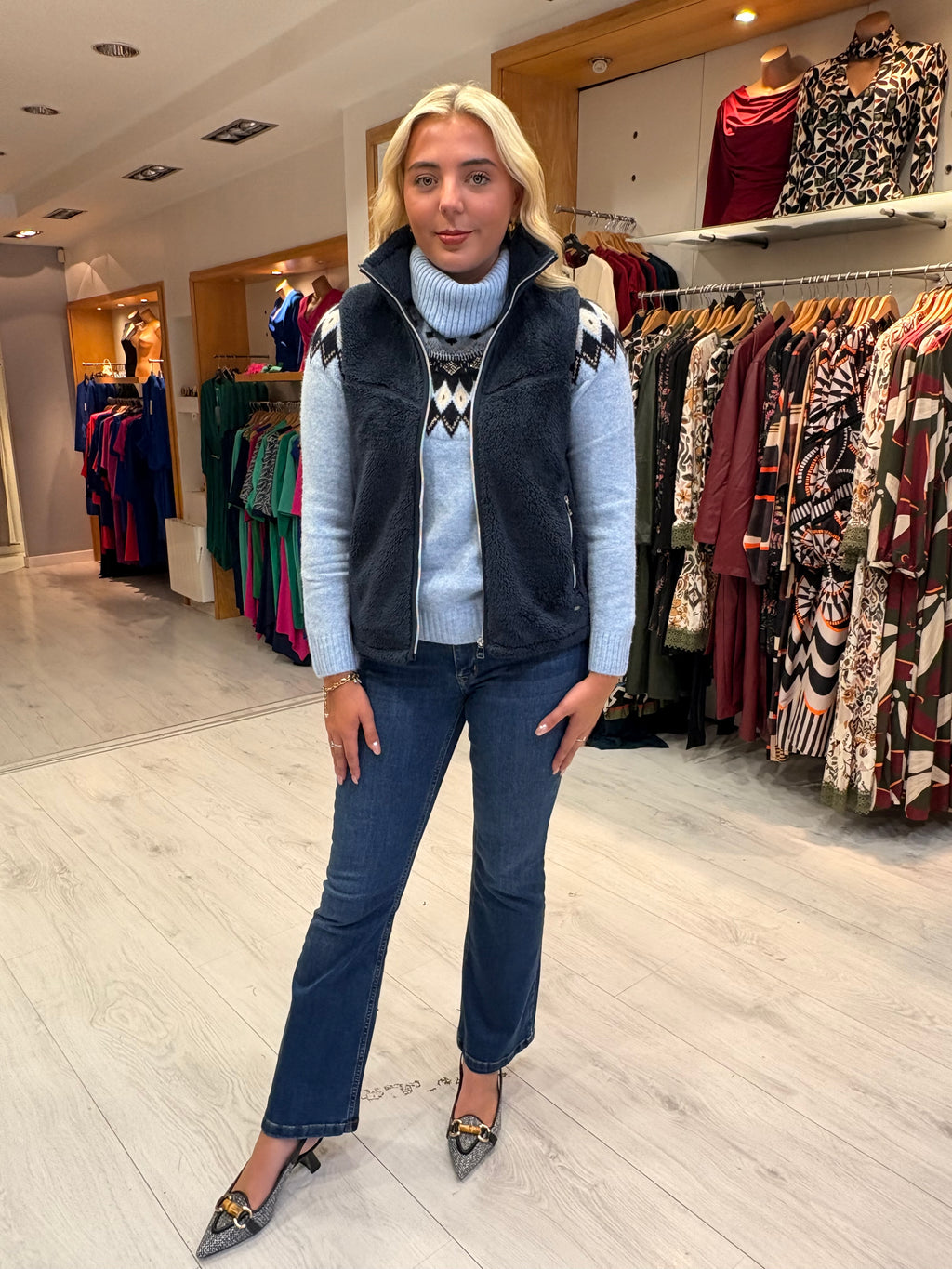 Hv Polo Navy Faux-Fur Zip Gilet