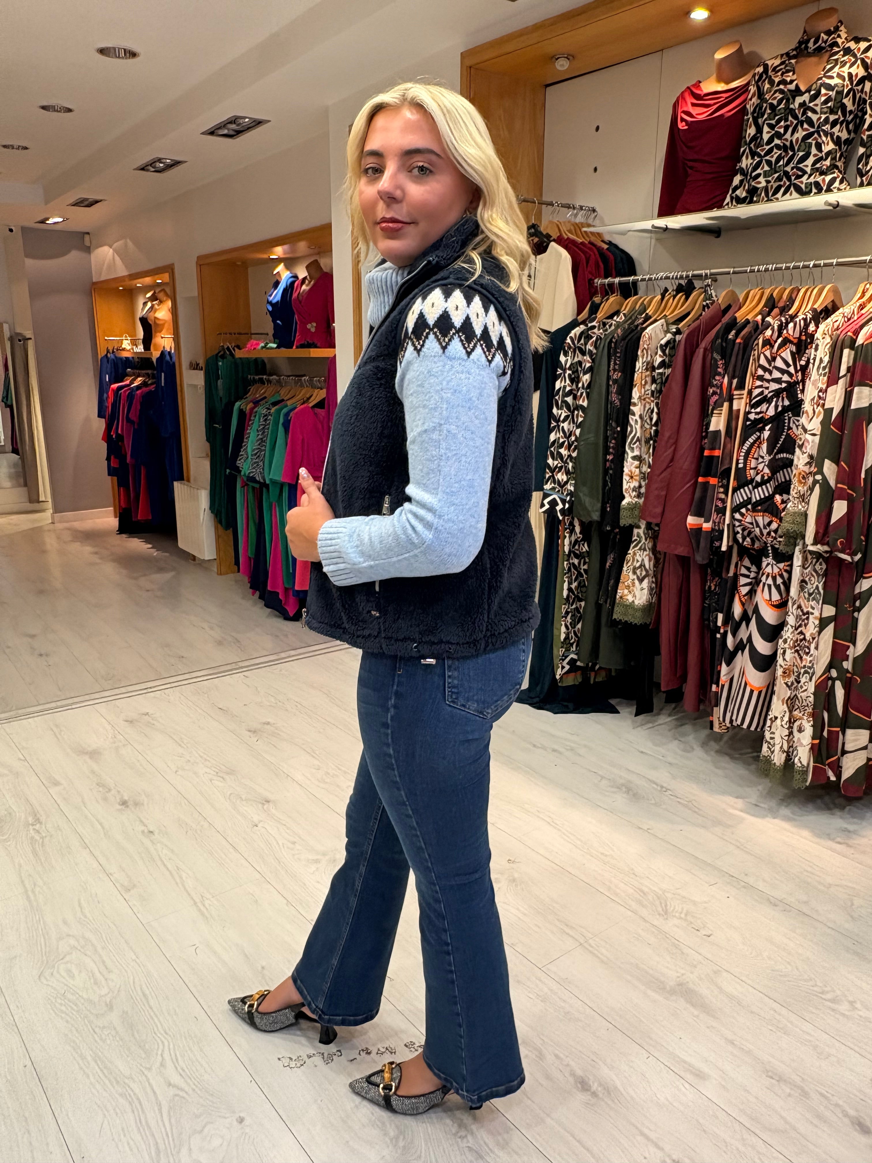 Hv Polo Navy Faux-Fur Zip Gilet