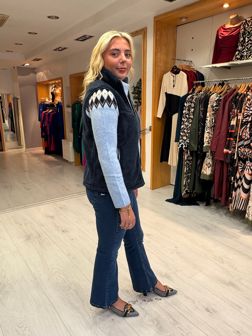 Hv Polo Navy Faux-Fur Zip Gilet