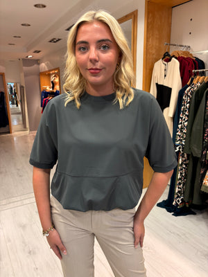 Yaya Grey Bubble Hem Top
