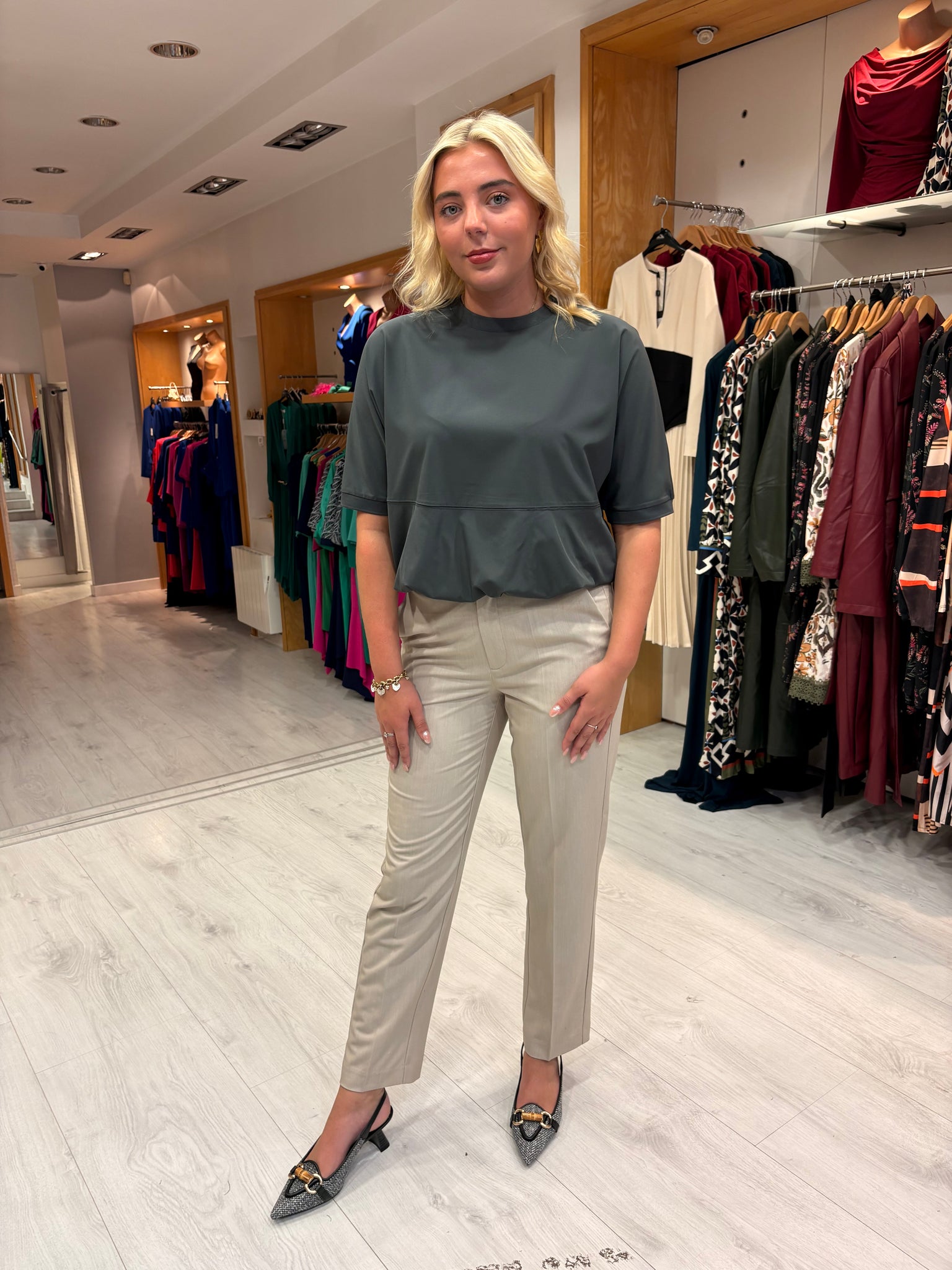Yaya Grey Bubble Hem Top