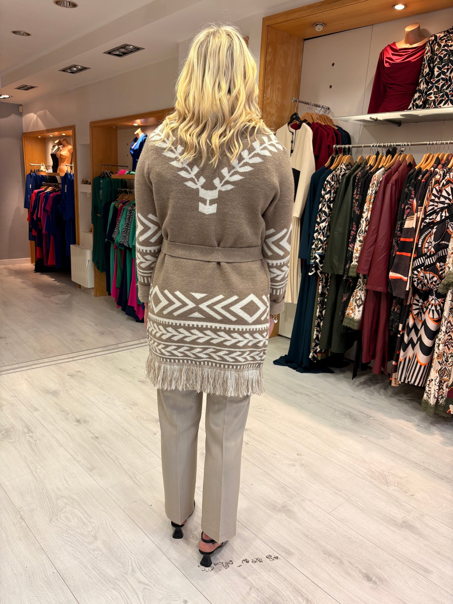 Hv Polo Beige and Cream Fringed Knit Cardigan