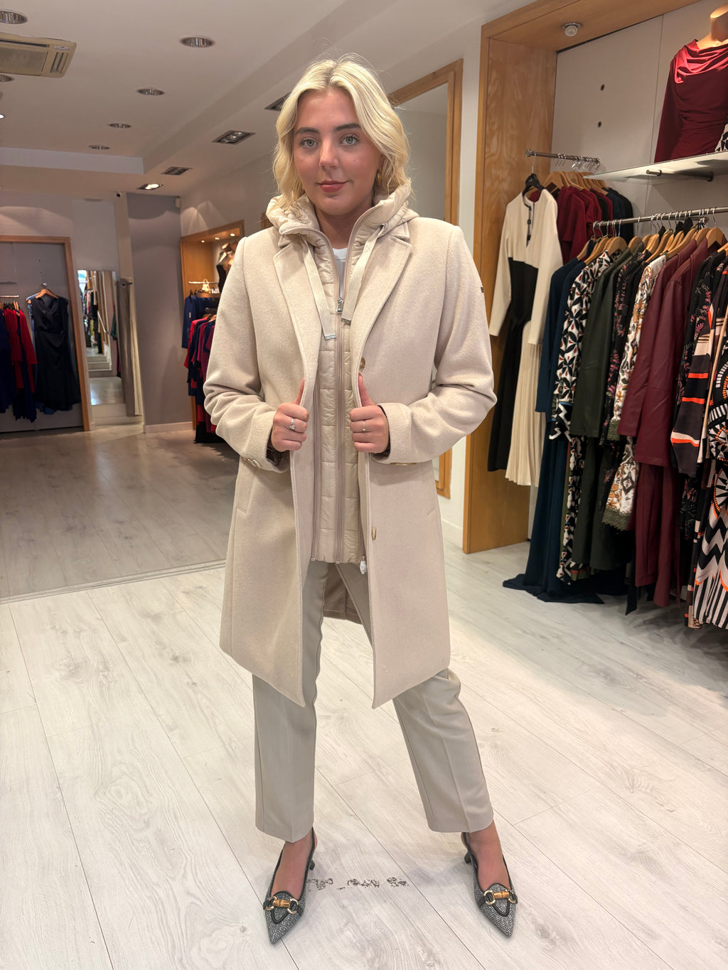 Hv Polo Cream Coat with Detachable Inner layer