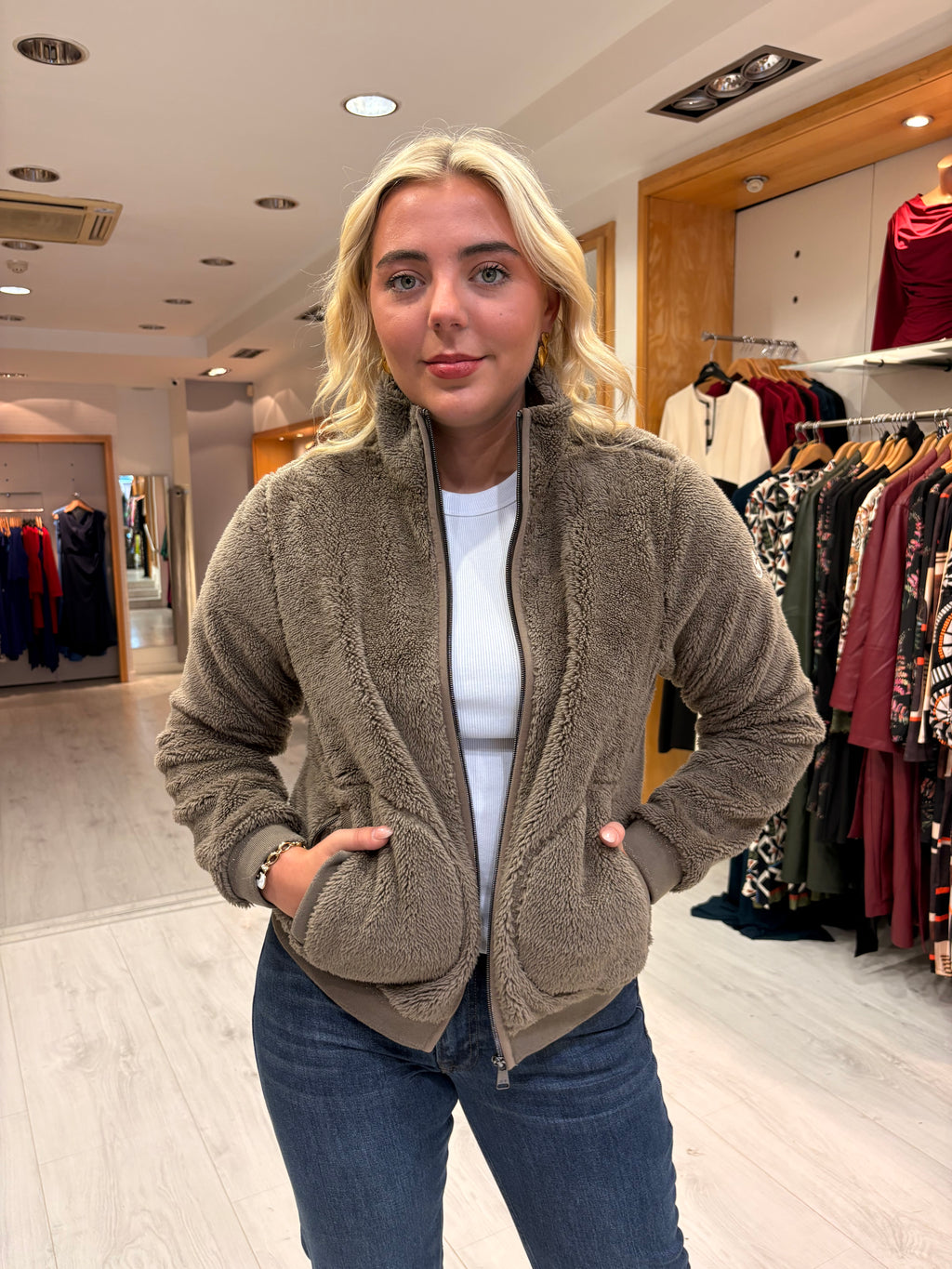 Hv Polo Khaki Teddy Zip Jacket