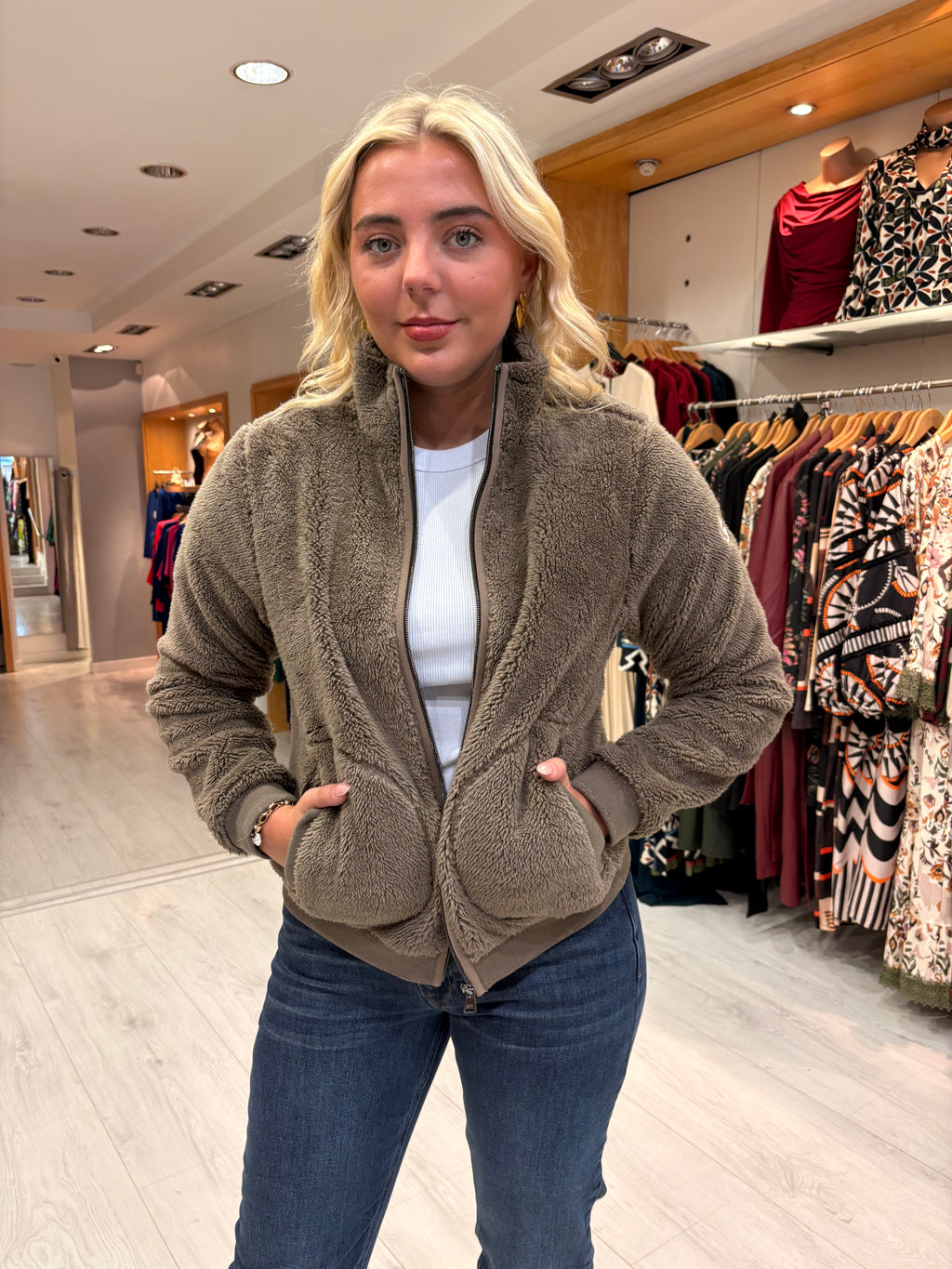 Hv Polo Khaki Teddy Zip Jacket